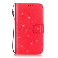 IKASEFU Bling/Glitter/Diamond Pu Leather Butterfly Flower Pattern Folio Wallet Flip Protective Case Cover with Strap/Rope Compatible with iPod Touch 5/6-Butterfly,Red