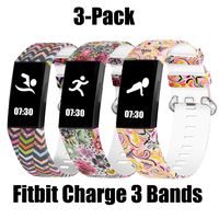 WISHTA Fitness Bands Compatible with Fitbit Charge 3 & Charge 3 SE, Waterproof Replacement Strap for Women Men, Multi-Colors Bands 3 Pack (3pcs-Flower-01, Large(Band for Charge 3, not Charge 2))