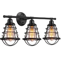Asnxcju Edison 3-Light Bathroom Vintage Vanity Wall Sconce Lighting, Industrial Metal Wire Cage Wall Light, Rustic Farmhouse Style Wall Lamp Fixtures for Bathroom Living Room Kitchen