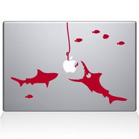The Decal Guru 0192-MAC-13P-DR Shark Party Under The Sea Decal Vinyl Sticker, 13" MacBook Pro (2015 and Older), Red