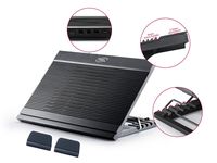 DEEPCOOL N9 Black Laptop Cooler, 2.5mm Pure Aluminum Panel, 180mm Fan with Adjustable Speed, 6 Adjustable Angles, 4 USB Ports, 2 Anti-Slip Baffles with Adjustable Distance, Support up to 17"