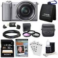 Sony ILCE-5000L/W a5000 20.1 MP Compact Interchangeable Lens Digital Camera White Bundle with Camera Bag, 32GB SDHC Memory Card, Training Guide on DVD, 40.5mm Lens Filter Kit and HDMI Cable