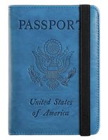 Passport Holder Cover Wallet RFID Blocking Leather Card Case Travel Document Organizer (Blue)
