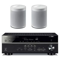 Yamaha RX-V585 7.2-Channel Network AV Receiver with MusicCast, Wi-Fi and Bluetooth - with 2 Pack WX-021 MusicCast 20 Wireless Speaker, White