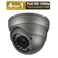 CCTV Camera HD 1080p 4-in-1 (TVI/AHD/CVI/CVBS) Security Dome Camera Analog 2.8mm-12mm Varifocal Lens 100ft IR Indoor & Outdoor Weatherproof IP66 （Gray）