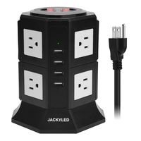 Power Strip Tower JACKYLED 8 AC Outlets 3000W 15A and 4 USB Slots 8A Desktop Smart Universal Charging Station Multiple Protection with Heavy Duty 6.5ft 14 AWG Extension Cord for Home Office