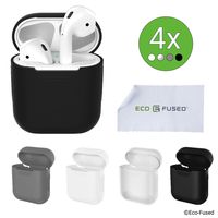 Eco-Fused Protective Covers Compatible with Apple AirPods Case - 4-Pack (Black, White, Grey and Transparen) - Silicone Skins - Protects The Case of Your AirPods from Scratches and Shocks