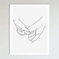 Pinky Promise, Grey and Black Holding Hands Minimalist Abstract Line Drawing Art, Black and Grey Contemporary Wall Art For Bedroom and Home Decor, Modern Boho Art Print Poster 11x14 Inches, Unframed