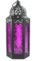 Vela Lanterns Moroccan Style Candle Lantern, Medium, Purple Glass
