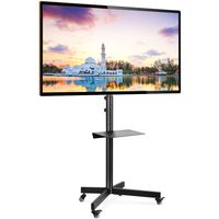 Rfiver Mobile TV Cart Rolling TV Stand with Tilt Mount Height Adjustable for 32 37 42 47 50 55 60 Inch Flat Screen/Curved TVs up to 88lbs, Black Display Trolley Floor Stand Max Vesa 600x400mm, MT2001