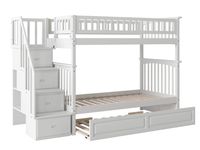 Atlantic Furniture Columbia Staircase Bunk Twin Size Raised Panel Trundle Bed, Twin/Twin, White