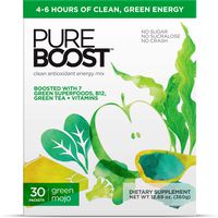 Pureboost Clean Energy Drink Mix Now with7 Organic Green Superfoods, Green Apple. No Sugar. No Sucralose. Loaded with B12, Antioxidants, 25 Vitamins, Electrolytes. (30 Count, Green Mojo)