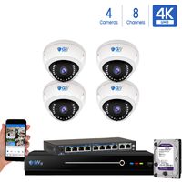 8 Channel 4K NVR 8 Megapixel H.265 4K Security Camera System, 4 Built-in Microphone Audio Recording HD 2160P 4K IP PoE Dome Cameras, QR-Code Connection