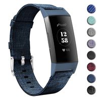 hooroor Woven Fabric Breathable Replacement Bands Compatible for Fitbit Charge 3 and Charge 3 SE Fitness Activity Tracker, Soft Accessory Sports Band Wristbands Strap Women Men (Denim Blue, Small)