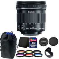 Canon EF-S 10-18mm f/4.5-5.6 is STM Lens + 67mm Color Filter Kit + Tulip Lens Hood + 32GB Memory Card + Wallet + Pouch + 3pc Cleaning Kit