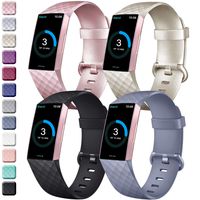 Tobfit Sport Bands Compatible for Fitbit Charge 3 and Charge 3 SE, 4 Pack, Soft Rubber Strap for Women/Men, Black, Champagne Gold, Rose Gold, Blue Grey, Small