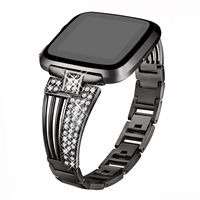bayite Metal Bands Compatible with Fitbit Versa/Versa 2, Bling Bracelets with Rhinestones Woman Girls, Black