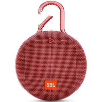 JBL Clip 3 Portable IPX7 Waterproof Wireless Bluetooth Speaker with Built-in Carabiner, Noise-Canceling Speakerphone and Microphone, Red (Renewed)