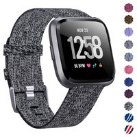 KIMILAR Compatible Fitbit Versa Bands, Women Men Large Small Woven Fabric Breathable Accessories Strap Compatible Fitbit Versa Smart Watch (Carbon Black, Large(7.1"-9.1"))