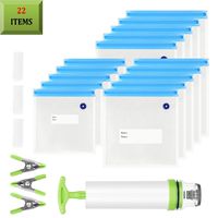 Sous Vide bags BPA Free 15 Reusable Vacuum Seal Bags for Anova and Joule Cookers, 1 Hand Pump, 3 Sealing Clips and 3 Sous Vide Clips, Practical for Long-time Sous Vide Cooking & Food Storage freezing