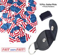 Medium Thickness Guitar Picks 0.71mm American USA Flag Colors, Two Sides. 10 Pcs. + Picks Holder. SHIPS FAST! (From Fulfillment)