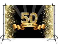 Sensfun Custom Happy 50th Birthday Backdrop Party Banner Glitter Gold and Black Background for Photography 7x5ft Vinyl Studio Photo Booth Props