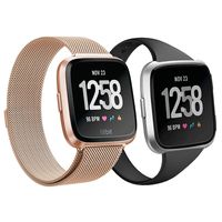 AKALE Metal Bands Compatible with Fitbit Versa/Versa 2/Versa Lite, Stainless Steel Metal Band Mesh Bracelet with Strong Magnet Lock Wristbands Replacement Bands for Women Men-Rose Gold + Black Large