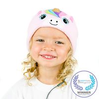 CozyPhones Kids Headphones Volume Limited with Ultra-Thin Speakers & Super Soft Fleece Headband - Perfect Toddlers & Children's Earphones for Home, School & Travel - Pink Rainbow Unicorn