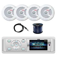 Pyle PLMR15BW Bluetooth Marine Stereo Radio Receiver with Pyle PLMR60W 150W 6.5" 2-Way Marine Speakers (2-Pairs)(White), Enrock EKMR2 Marine Antenna & Enrock Audio Marine 50' 16G Speaker Wire