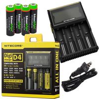 Nitecore D4 smart battery Charger for Li-ion, IMR, 26650 18650 17500 18350 16340 RCR123 14500 Ni-Cd AA AAA C Rechargeable Batteries w/ 4 x EdisonBright Ni-MH rechargeable AA batteries bundle