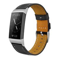 Shangpule Compatible for Fitbit Charge 3 & Charge 3 SE Bands, Genuine Leather Band Replacement Accessories Straps Charge 3 Women Men Small Large (Black)