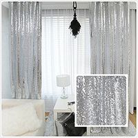 TRLYC Glitter Sequin Backdrop Curtains for Wedding Party Decor (2 Panels, W2 x H8FT,Sliver)