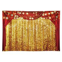 Funnytree 7x5ft Durable Fabric Golden Glitter Red Curtain Photography Backdrop No Wrinkles Circus Carnival Sparkly Sequin Background Baby Birthday Party Decoration Banner Photo Booth