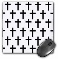 3dRose Black and White Christian Cross pattern - Mouse Pad, 8 by 8 inches (mp_185483_1)