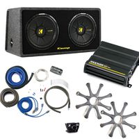 KICKER Bass Package - Dual 10" CompS in a ported Box with CX600.1 Amplifier, Wiring kit, grilles, and bass knob.