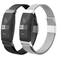 CCnutri Compatible with Fitbit Inspire HR Bands, Stainless Steel Loop Metal Mesh Bracelet for Fitbit Inspire and Ace 2 Replacement Wristbands for Women Men,Sliver, Black, Small