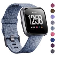 KIMILAR Compatible Fitbit Versa Bands, Women Men Large Small Woven Fabric Breathable Accessories Strap Compatible Fitbit Versa Smart Watch (Light Blue, Small(5.5"-7.5"))