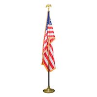 United States Flag with 7" Goldtone Eagle and Wooden Staff, 3' x 5'
