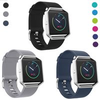 SKYLET Compatible with Fitbit Blaze Bands with Frame, 3 Pack Soft Silicone Replacement Sport Wristband with Stainless Steel Frame Compatible with Fitbit Blaze Bracelet Black Men Women
