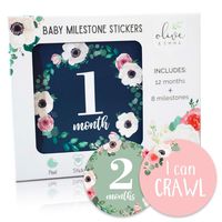 Baby Monthly Milestone Stickers | 20 Premium Floral Stickers for First Year | Includes 12 Month Stickers and 8 Milestone Stickers | New Mom Baby Shower Gift | New Baby Photo Prop Onesie Belly Stickers