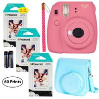 Fujifilm Instax Mini 9 Instant Camera (Flamingo Pink), 3X Twin Pack Instant Film (60 Sheets), and Instax Groovy Case Bundle