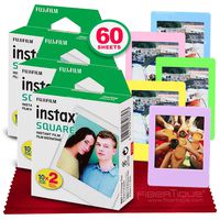 Fujifilm instax Square Instant Film (60 Exposures) Compatible Instax Square SQ6, SQ10 and SQ20 Instant Cameras + 5 Color Picture Frames + FiberTique Cleaning Cloth