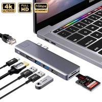 USB C Hub, ANWIKE USB Type C Adapter Docking Station Compatible MacBook Pro & MacBook Air 2019/2018, USB C to Gigabit Ethernet Adapter w/HDMI 4K, 3USB Ports, 87W USB-C PD, SD/TF Card Reader