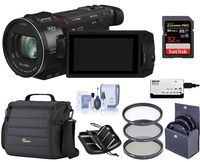 Panasonic HC-WXF1K 4K UHD Camcorder, 24x Leica Dicomar Lens, Bundle with Video Bag + 62mm Filter Kit + 32GB SDHC Card + Cleaning Kit + Memory Wallet + Multi Card Reader