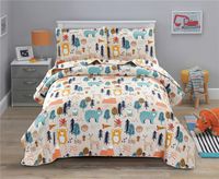 Junsey Kids Quilt Bedspreads King Size Bear Coverlet Set,3Pcs Forest Tree Deer Printed Quilts Set Lightweight Cartoon Bedspread Reversible Bedding Cover Pillow Shams
