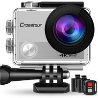 Crosstour Action Camera 4K WiFi Underwater Cam 16MP Sports Camera with Remote Control 170°Wide-Angle 2 Inch LCD Plus 2 Rechargeable 1050mAh Batteries and Mounting Accessories Kits (Silver)