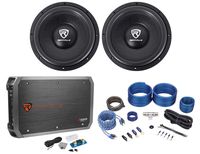 (2) Rockville W12K6D4 V2 12" 4800w Car Audio Subwoofers+Mono Amplifier+Amp Kit