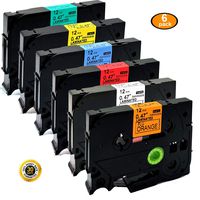 NEOUZA Compatible with Brother Ptouch Label Tape TZeB31 TZe231 TZe431 TZe531 TZe631 TZe731 12mm 0.47 Inch (Combo Set 1 Orange White Red Blue Yellow Green)