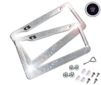 BLVD-LPF Clear/White Crystal Rhinestone License Plate ABS Chrome Frame with Crystal Screw Caps - Set of 2 Frames