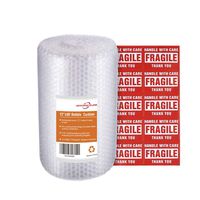 Offitecture Bubble Cushioning Wrap Roll, 3/16" Air Bubble, 12 Inch x 36 Feet, Perforated Every 12", 10 Fragile Stickers Included
